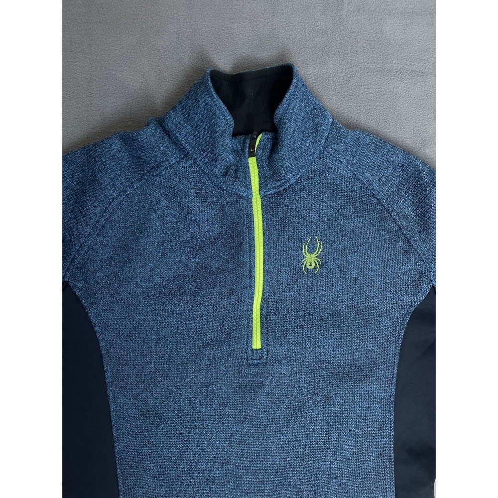 Spyder Jacket Mens Large Blue Marled Quarter Zip Pullover Fleece Sweater - Picture 2 of 11